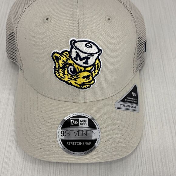 New Era Natural Michigan Wolverines Bone 9SEVENTY Stretch-Snap Snapback Hat NEW - Picture 2 of 6